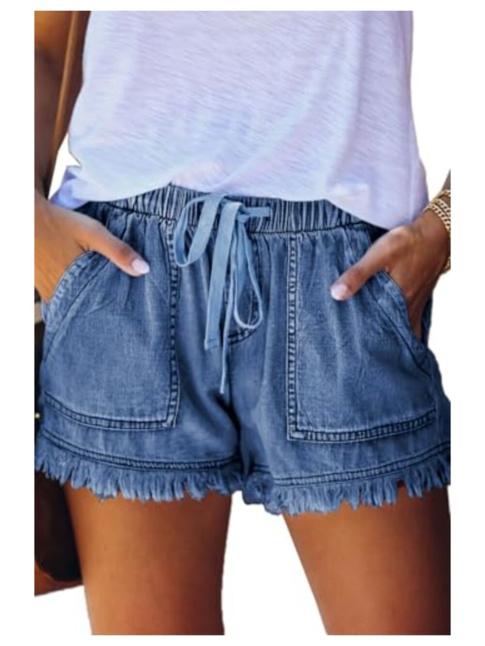 High Waisted Fringe Raw Hem Denim Jean Shorts for Women